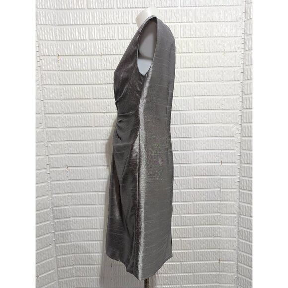 Jessica Howard Women's Silver Beaded Split Crew Neck Sheath Midi Dress Size 12 - Picture 5 of 6